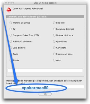 Pokerstars codice marketing
